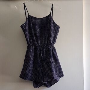 Navy Blue Polka Dot Shorts Romper Tie Back Adjustable Straps Small